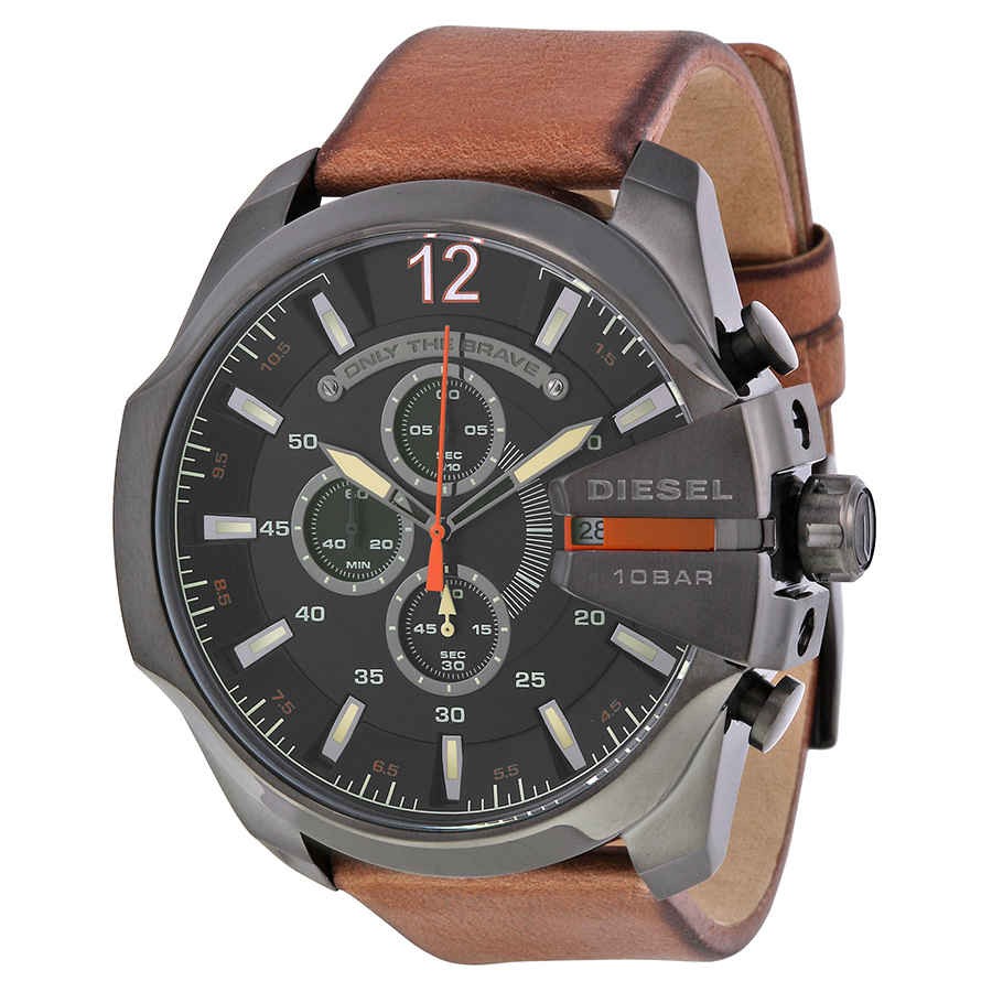 Diesel Mega Chief Black Dial Brown Leather Men’s Quartz Watch DZ4343