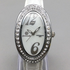 Pastorelli Watch Women Oval Leather Crystals 30M Silver Tone New Battery