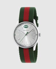 Gucci G-Timeless Silver Dial Green and Red Nylon Strap Watch 38mm YA1264236