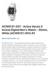 Activa X Invicta Digital Men’s Watch – 50mm. White (ACW8131-001)