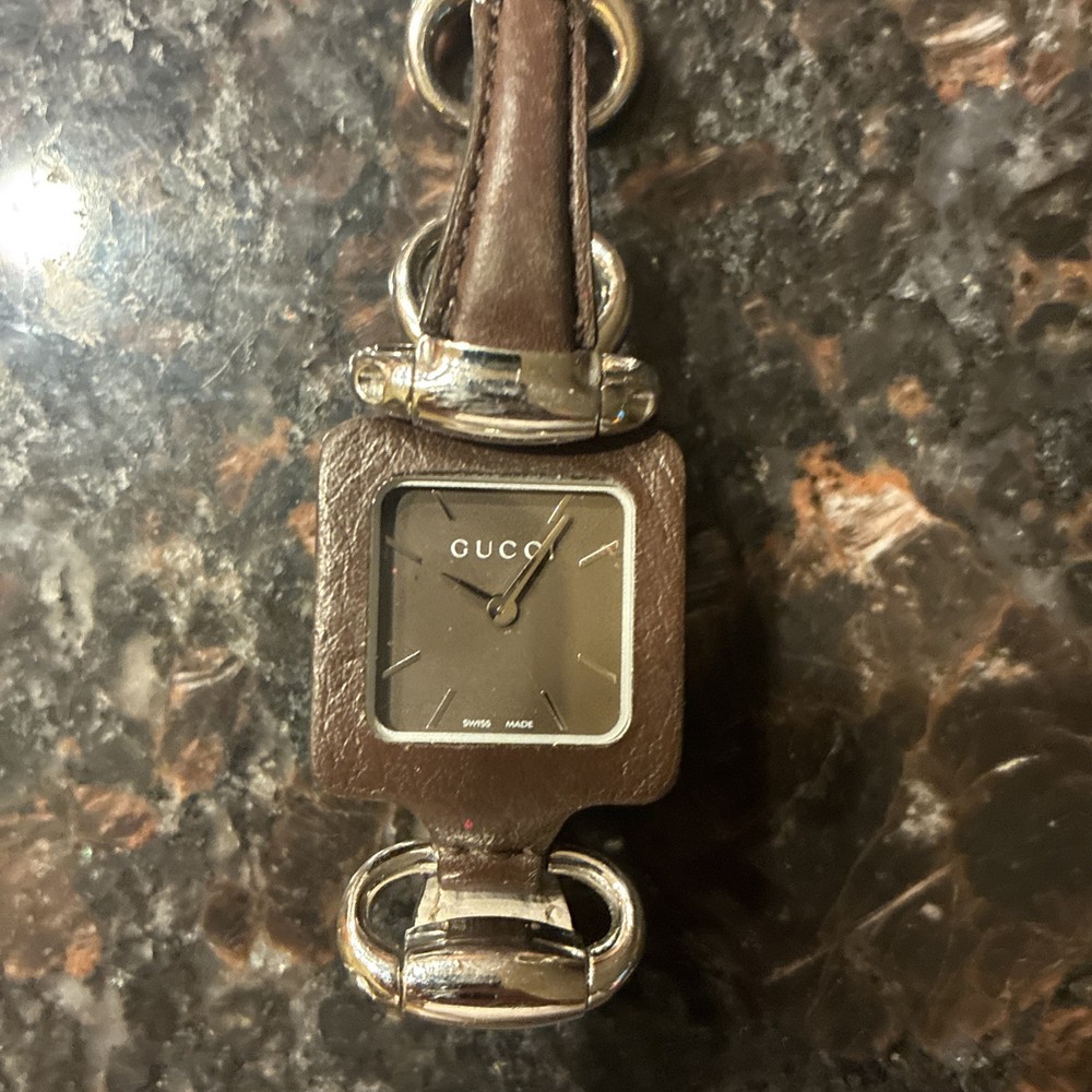 GUCCI 130.5 Used Horsebit 1921 Collection Quartz Watch Brown Silver Leather 25mm