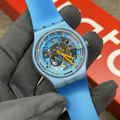 NEW✅SKELETON✅ Swatch Originals SHIMMER BLUE Blue Silicone Unisex Watch SUOM116