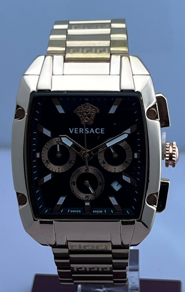 Refurbished Versace Dominus Chrono Quartz Black Dial Rose Gold-Plated Date Watch