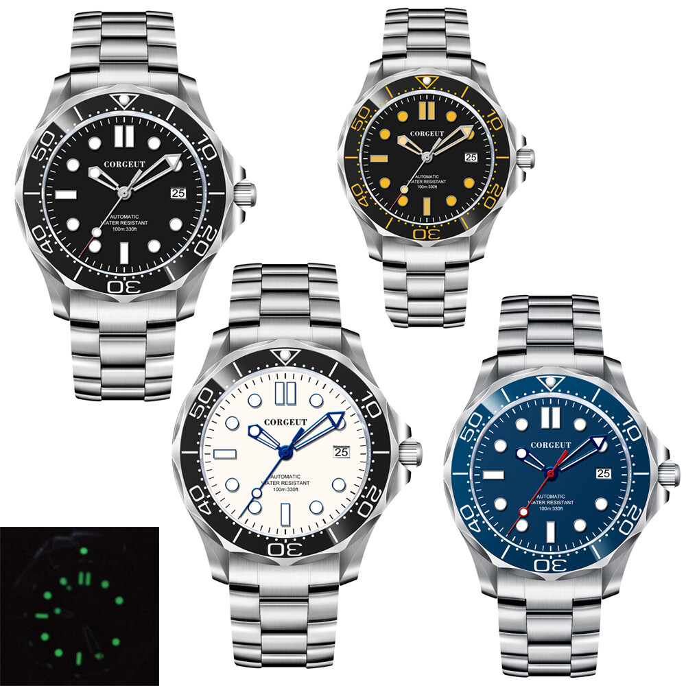 40MM New Japan NH35A Automatic Men Watch Sapphire Blue/Red/Green Dial Glass Back