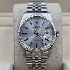 Rolex Datejust 36mm Oyster Perpetual 18k White Gold Steel Silver Dial 16014