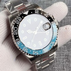 20ATM Black Light Blue Ceramics 24-Hours GMT Bezel Sapphire Diver Men NH34 Watch