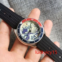 Tandorio 37MM Wave Dial Japan 3.8 NH35A Automatic Mens Wristwatch Green Luminous