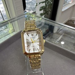 XIMILI Women’s Quartz Analog Rectangle Dress Wristwatch Gold Tone White Dial