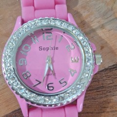 Sophie Women’s Quartz Analog Wristwatch Pink Dial Arabic, Gem-Set Silver Bezel