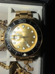 Invicta Men’s Quartz Diver Watch 300m Gold Tone Bracelet Black Bezel Date