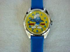 VINTAGE BRADLEY SMURF TIME MECHANICAL WATCH SILVER TONE 80’S