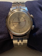 1960’s BENRUS 34.5mm “Alarm” w/ Rare Dial Variation & NOS Benrus Bracelet; Runs!