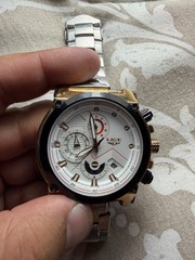 LIGE Men’s Quartz Analog Wristwatch White Dial Date Gold/Black Case 3 ATM