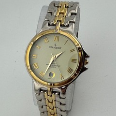 Peugeot Quartz Watch Men 30m Dual Tone Date Roman Japan Analog New Battery 7.5″