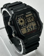 Casio Mens Watch 40mm Black Grey Digital World Time Illuminator 3299 AE-1200WH