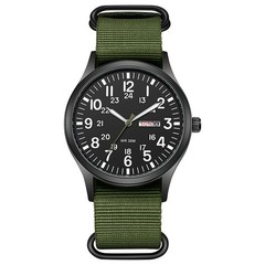Durable Field Watch Easy Read Dial 24H Display Nylon Strap Quartz Movement