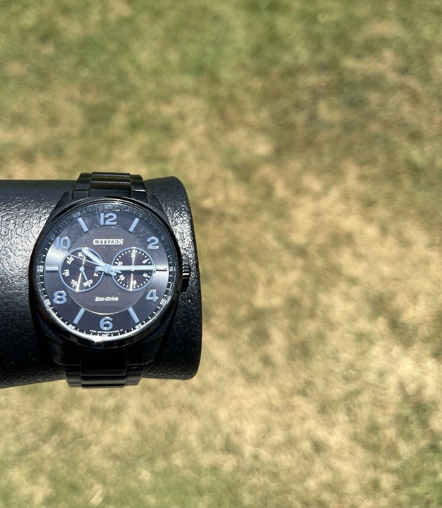 Citizen Eco-Drive Men’s Black Stainless Steel Bracelet Watch Day/Date Dial