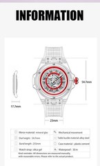 44MM AUTOMATIC CLEAR SKELETON DIAL TRANSPARENT RESIN CASE STRAP ONOLA MECHANICAL