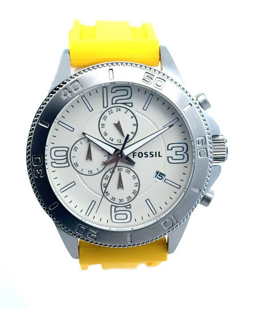 Fossil BQ1629 White Dial Yellow Rubber Strap Quartz Men’s Watch