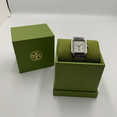 Tory Burch Silver Robinson White Rectangular Dial Stainless Steel Band NEW w/Box