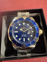 Invicta Grand Diver Watch-Blue Carbon Fiber Dialw/ Blue & Gold Bezel-Men’s 44mm