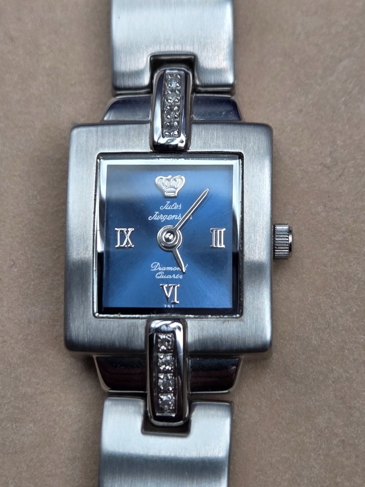Jules Jurgensen 8 Diamond Ladies Diamond Quartz Watch Blue Dial 7766 W/Tags-Box