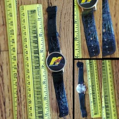Vntg 90s MTV Watch Logo Yellow Red Reptile Pattern Black Leather Band Gold Case