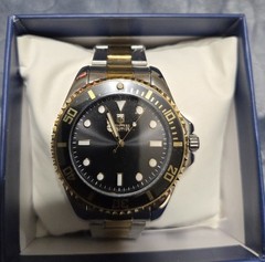 Montres Prestige Men’s Diver Quartz Two-Tone Black Dial 42mm 100m w/ Box