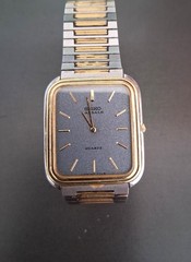 seiko lasalle watch mens, purple face gold trim, beautiful metal band
