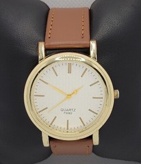 Mens Classic Dress Gold Tone Case Textured Dial Brown Leather Strap Watch L7