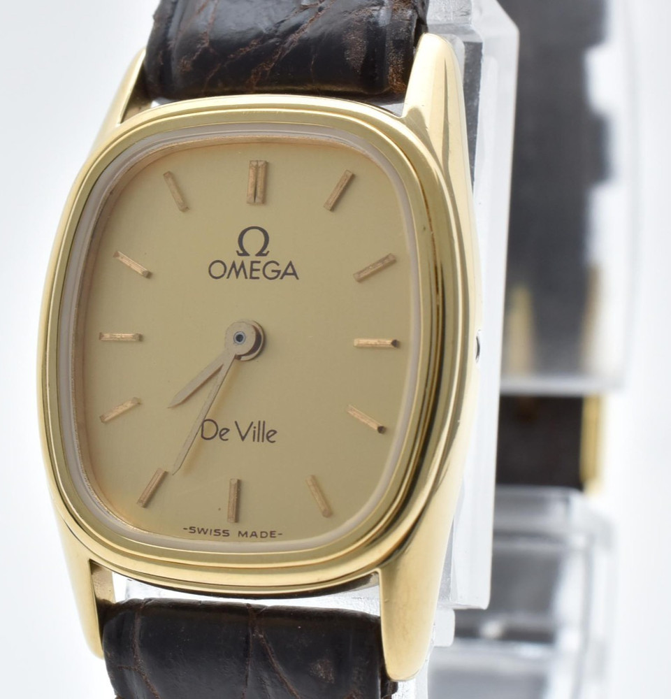 [NEAR MINT] Omega De Ville Gold Dial Quartz Tonneau Ladies Watch Swiss 20mm