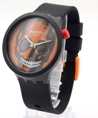 New Swiss Swatch IT’S SPOOKY TIME Black Silicone Halloween Watch 47mm SB03B700