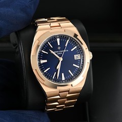 Vacheron Constantin Overseas Watch 41MM Blue Index Hour Markers Dial Rose Gold