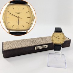 Longines L156.4 Hexagon Gold Dial Quartz 34mm Men Dress Watch Leather Strap Box