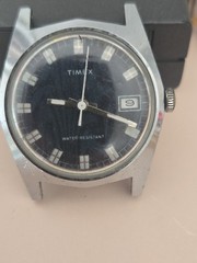 Timex Sprite 24550-02576 Blue Wood Grain Dial Great Britain Case For Parts Or R