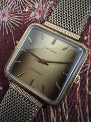 Longines Conquest Square Manual Wind Gray Dial Mesh Watch Men Auth