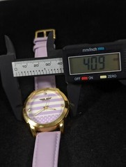 Deporte Womens Purple Leather Stripe Gold Tone Round Case Watch 40mm