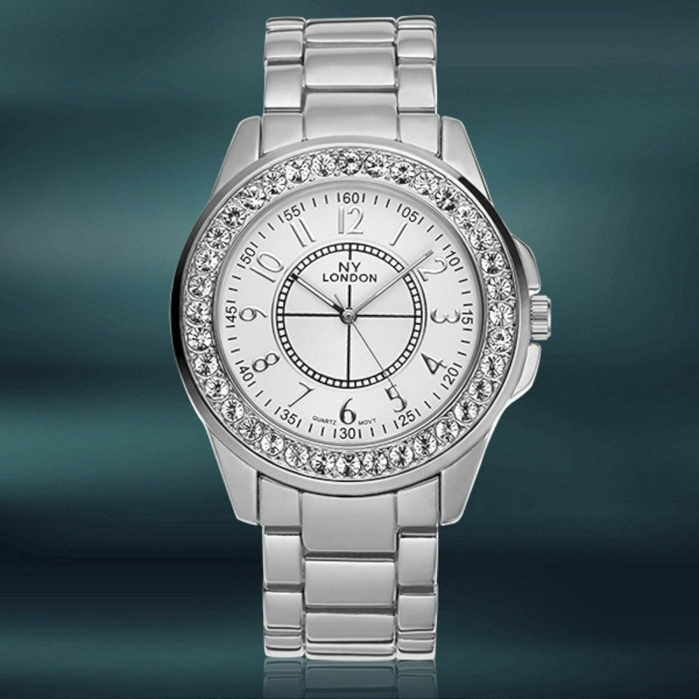 NEW NY London 9260-SS Men’s Uptown Watch Silver Case Band Crystal White Dial