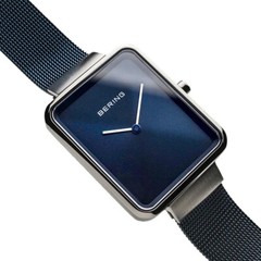 Bering Ladies Quartz, Stainless Steel Case, and Blue Mesh Strap, 28mm.