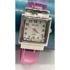 ANYA-LTD Womens Quartz Watch Square Silver Pink Acrylic Cuff Floating Crystal