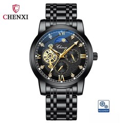 CHENXI Men’s Steel 24-Hour Dial Luminous Moon Phase Automatic Mechanical Watch