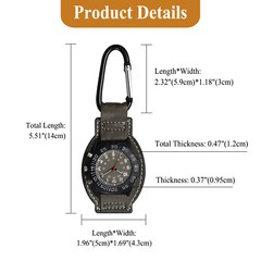 2 in 1 Mens 24-Hour Dial Quartz Analog Carabiner Clip on Watch with Canvas Strap