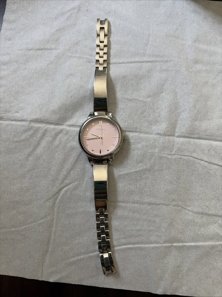Fossil Women’s Wristwatch Silver Stainless Steel Pink Dial Dress Analog