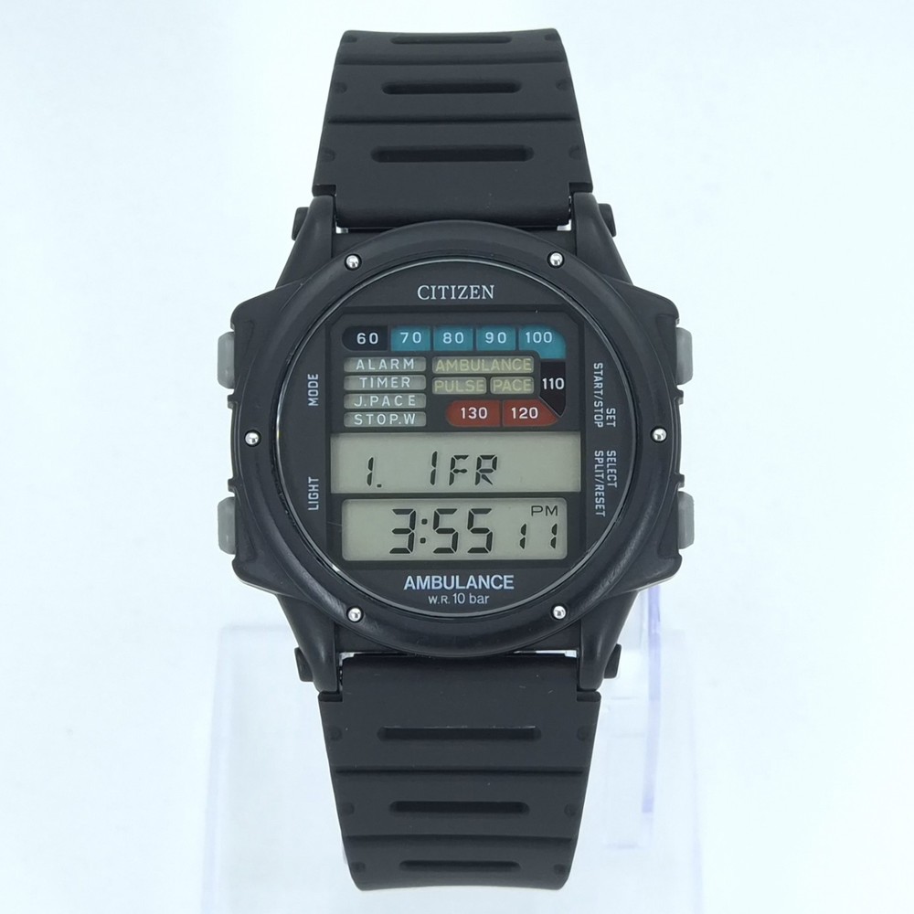 NOS CITIZEN D170-314395 “AMBULANCE” WR 10BAR VINTAGE DIGITAL WATCH JAPAN 1983