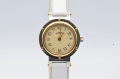 Hermes Paris Quartz Women’s Watch 0 25/32in Steel/Gold Clipper 3 Band Vintage