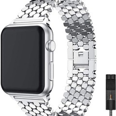 BNWT Metal Honeycomb Silver Apple Watch Band w Adj tool 42mm-44mm