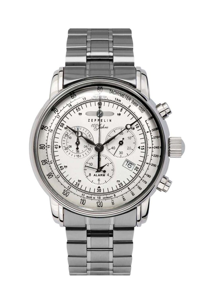 Zeppelin 100 Jahre Chronograph White with Metal Bracelet | Silver Dial 42mm Wris