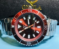 ONOLA RED DIAL 42MM DIVER AUTOMATIC QR STAINLESS STEEL BRACELET & SILICONE BAND!
