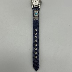 Avon Women Watch 20mm Silver Tone Blue Denim Band Blue Stone Accents New Battery