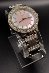 Fossil Pink Face Rhinestone Womens Watch, Needs Battery or Repair